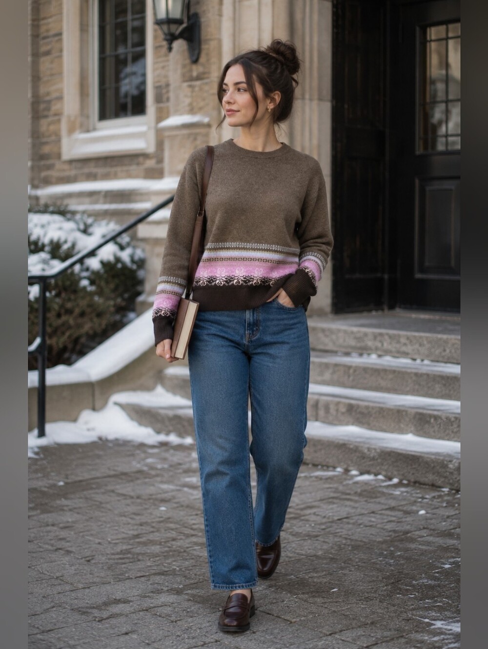 GANT Extrafine Merino Wool Crewneck Sweater Fair Isle Trim Preppy Women's XS